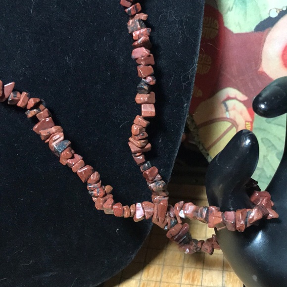 Semiprecious Mahogany Obsidian Polished Stone Nugget Chip 34”L Necklace EVC - Picture 4 of 10